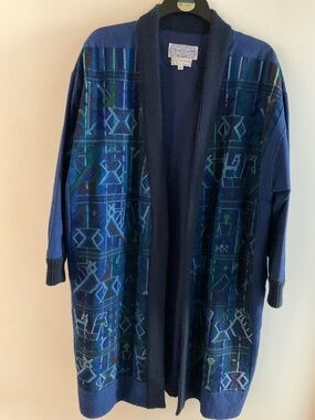 Vintage Guatemalan Cotton Open Front Lined Coat with Patterned Front